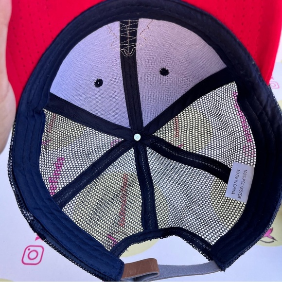 Navy and Red Baseball Cap with Leather Patch - Picture 6 of 6